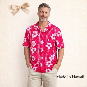 Hawaiian Button up Shirt XL Pinks Floral Cotton Blend